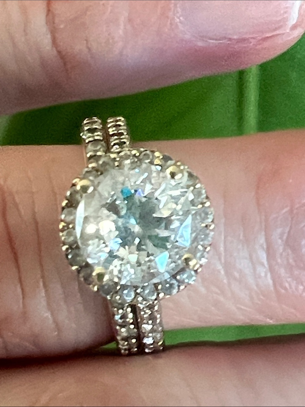 14K Yellow Gold Classic Halo Round CZ Ring Set